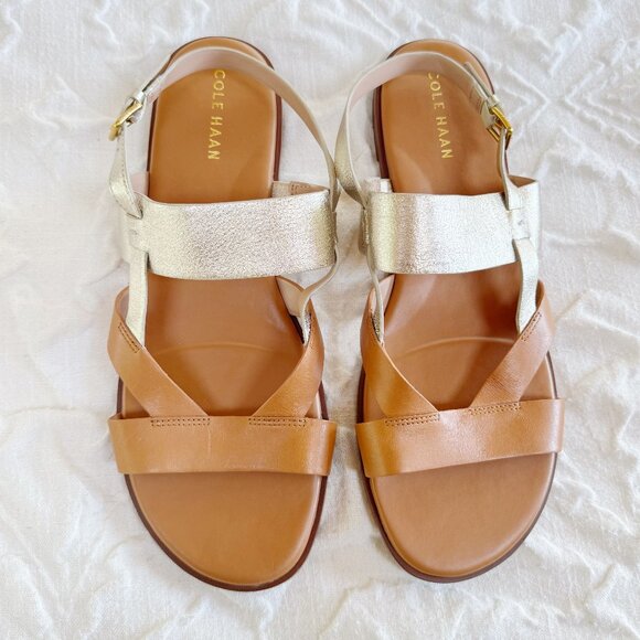 Cole Haan Metallic Gold and Tan Sandals - Picture 2 of 8